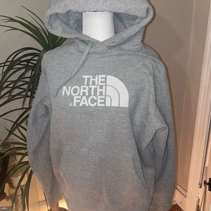NORTH FACE HOODIE, grey w/ white detail—size small